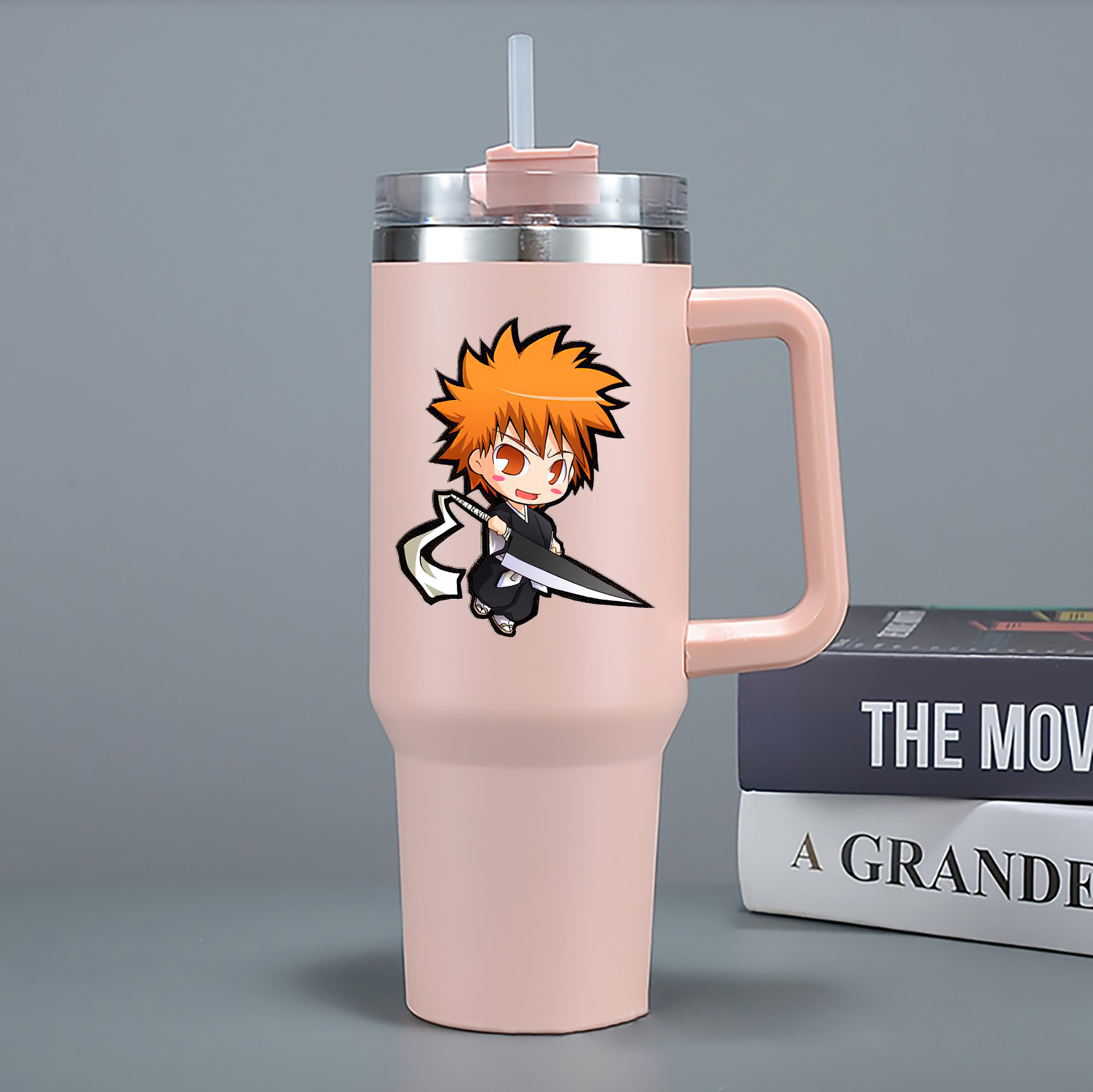 （画像用） ブリーチ 黒崎一護（くろさき いちご）BLEACH Kurosaki Ichigo 1200mL車用タンブラー - クリスタルステッカー（プラスチックストロー付き）